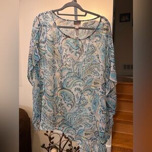 Chico's Blue and Cream Paisley Blouse Poncho size l xl